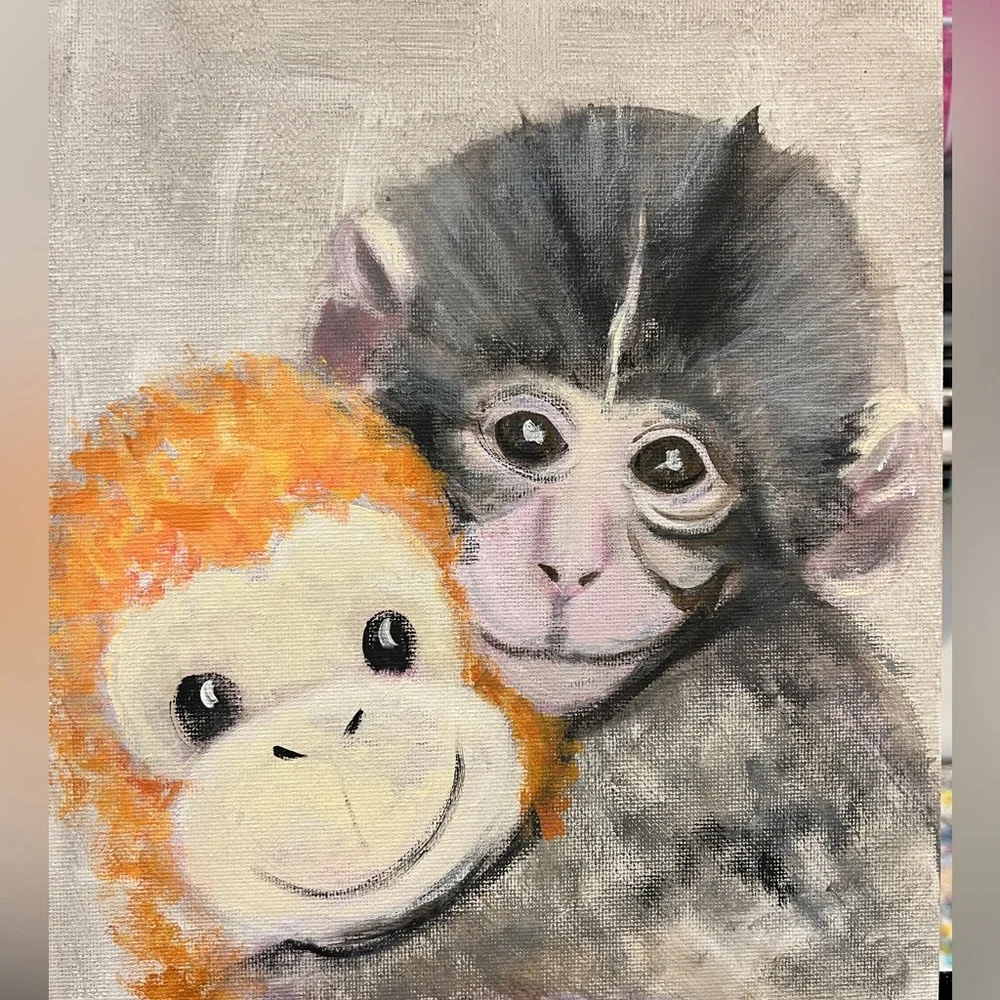 Original hand painted punch the monkey animal art wall decor - Picture 1 of 2